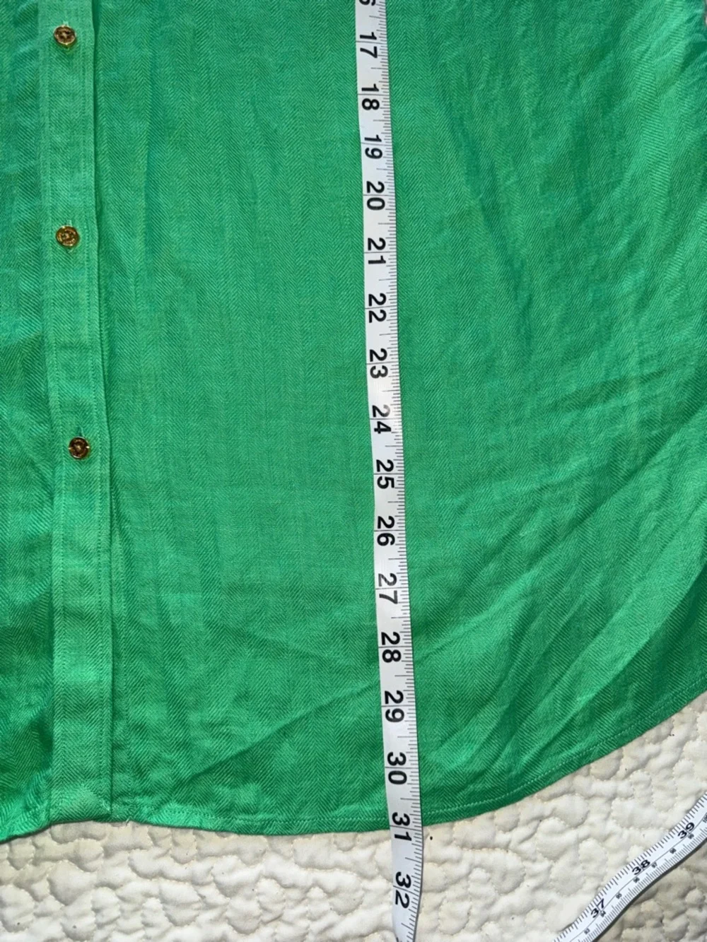 Lauren Ralph Lauren Linen Green Button Up Shirt Blue Contrast Trim Logo Crest 1X - Picture 6 of 12